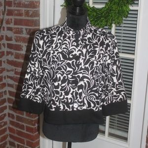 Madison Leigh short jacket black & white floral 3/4 sleeve stretch size 12 EUC …